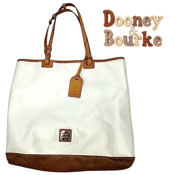 Dooney & Bourke White Patent Leather & Suede Tote Bag Pre-Owned Minor Flaws - Picture 1 of 11